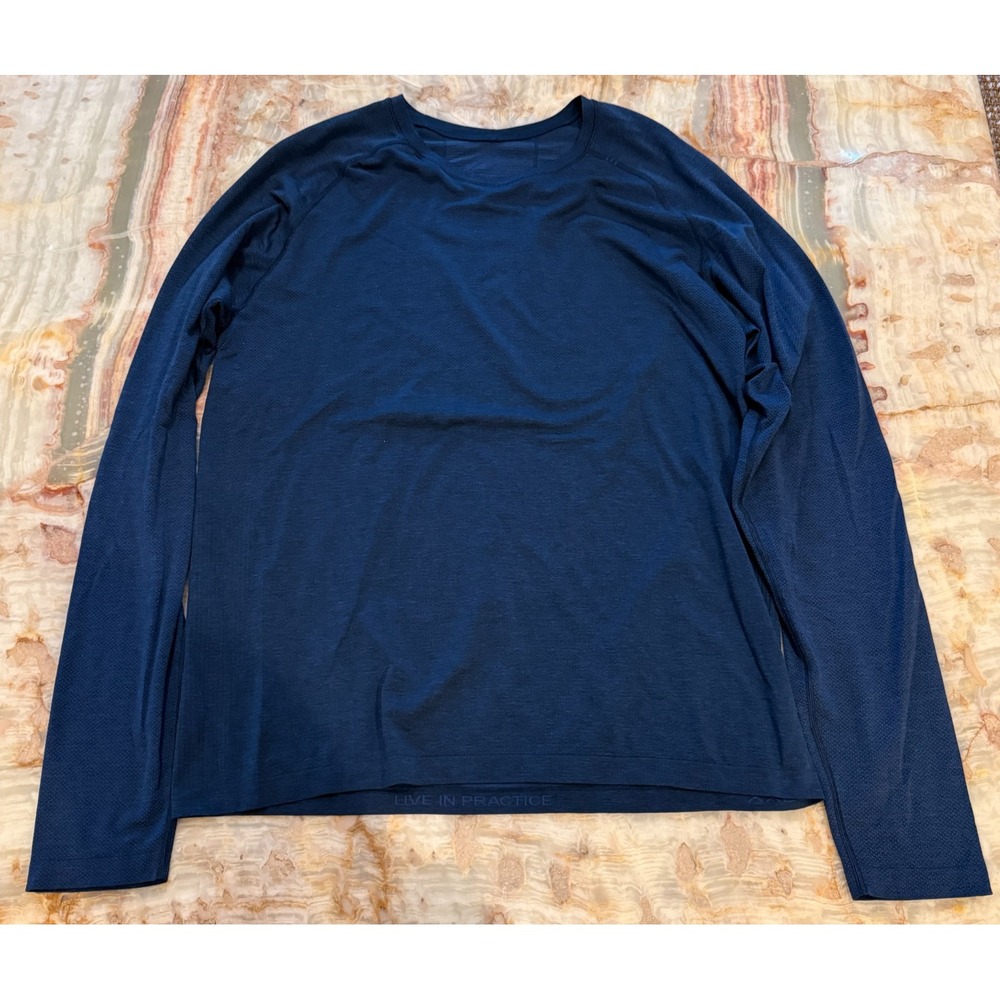 Lululemon Metal Vent Tech Mens T-Shirt Navy Blue Long Sleeve‎ Crewneck Size 2XL